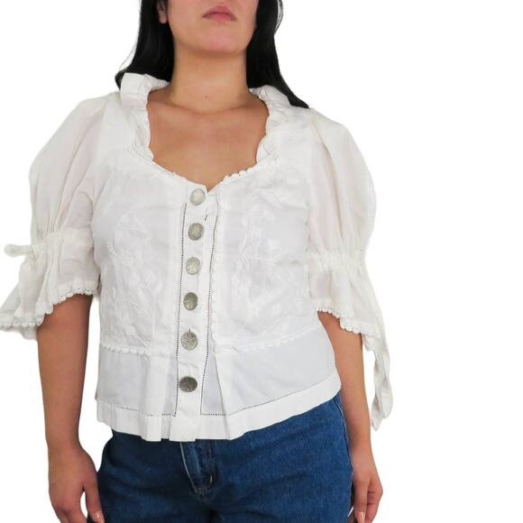 Vintage Umberto Ginocchoetti Victorian White Puff Sleeve Blouse Silver Buttons - Picture 4 of 12